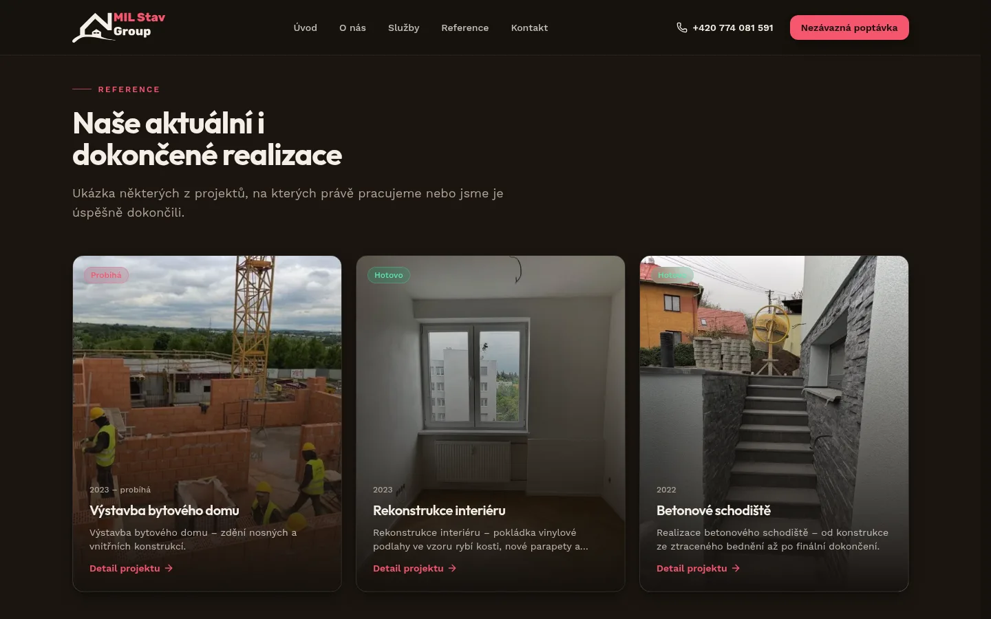 Galerie realizací na webu MIL Stav Group