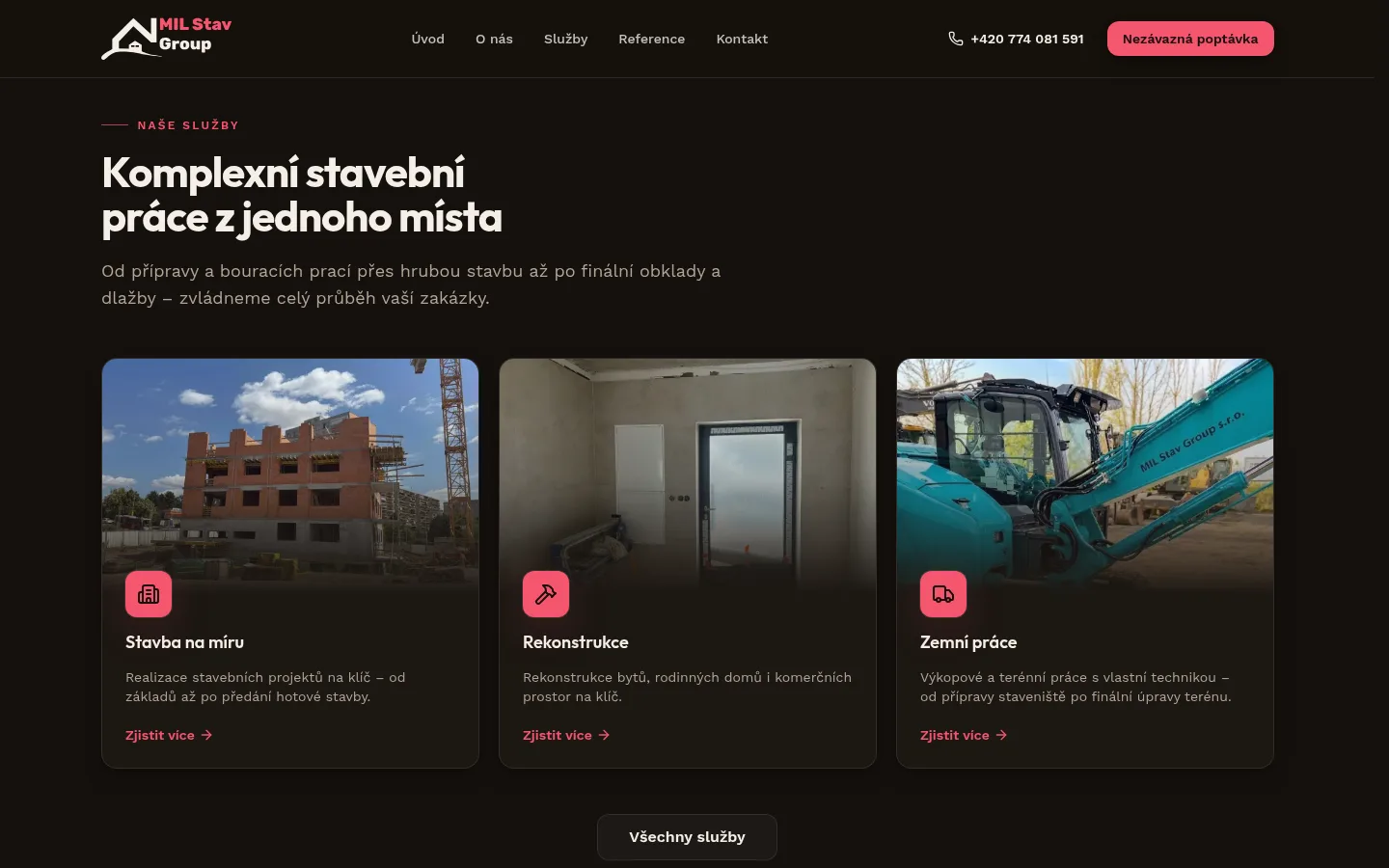 Sekce služeb na webu MIL Stav Group
