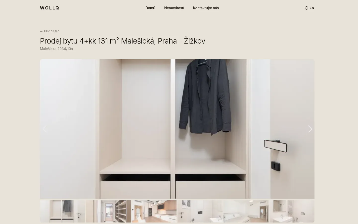 Detail bytu s galerií fotek na webu Wollq
